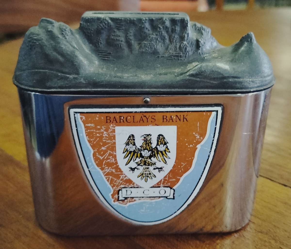 Vintage Barclays DCO money box / savings bank / piggy bank - Table mountain shape