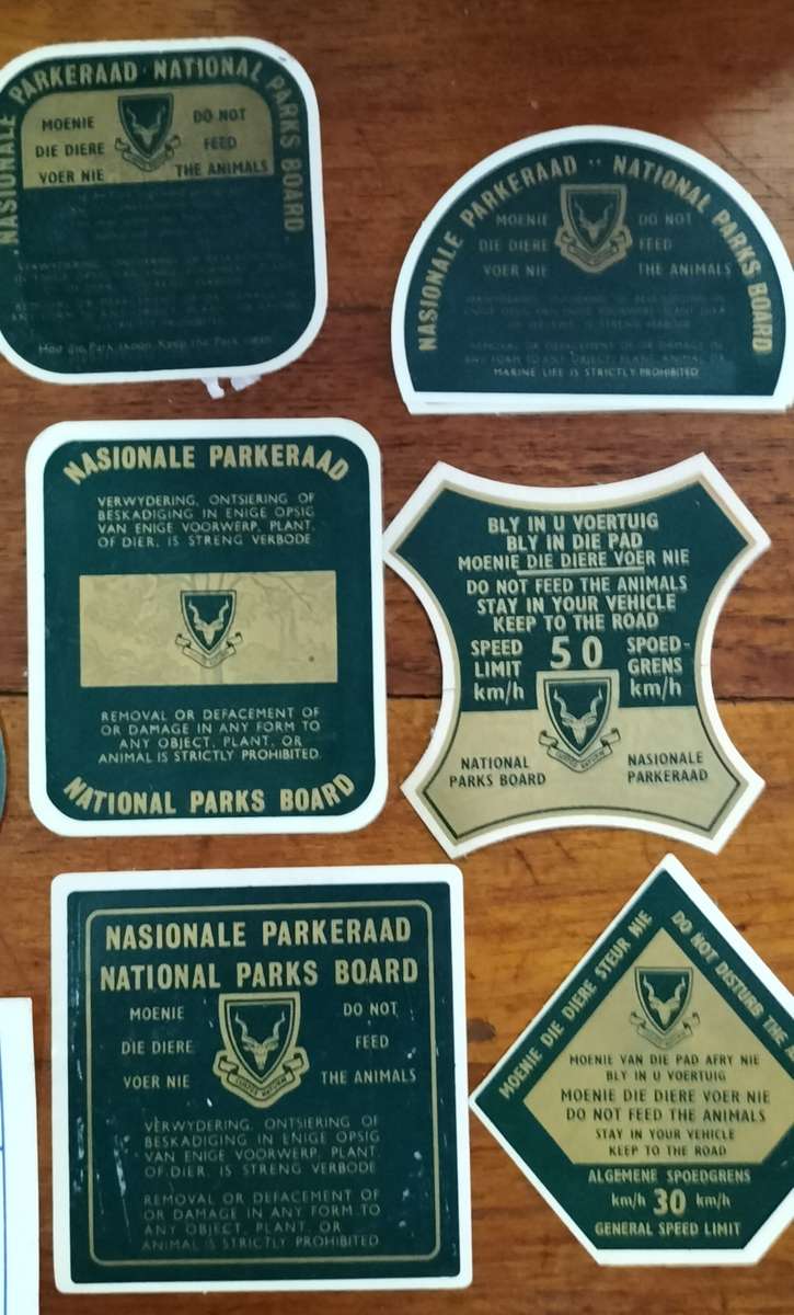 National Parks Board vehicle stickers from the 70s (17 parks, 22 stickers)
