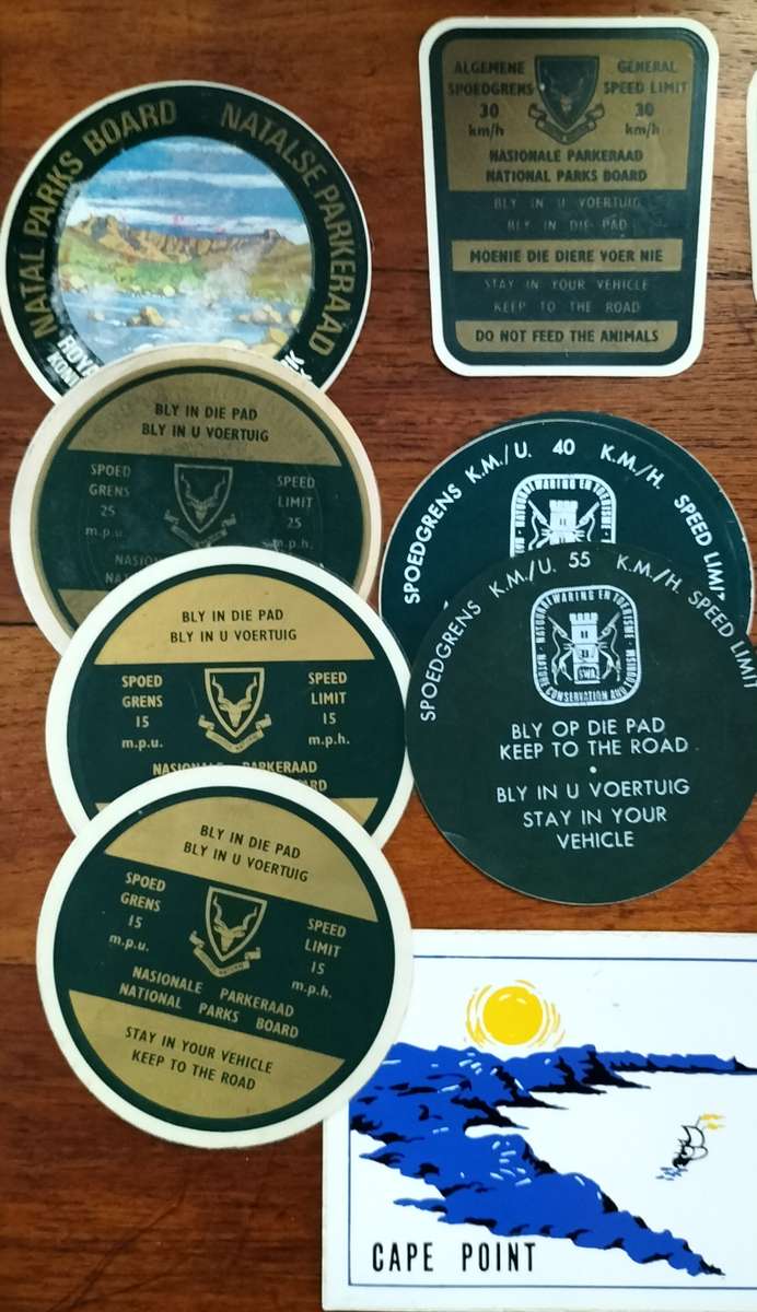 National Parks Board vehicle stickers from the 70s (17 parks, 22 stickers)