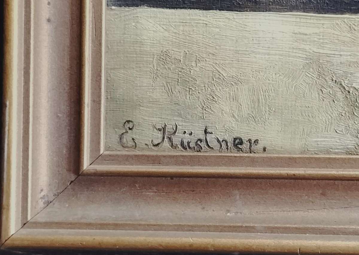 Vintage oil painting of Dutch Windmill (by E Kustner) - Circa 1930?