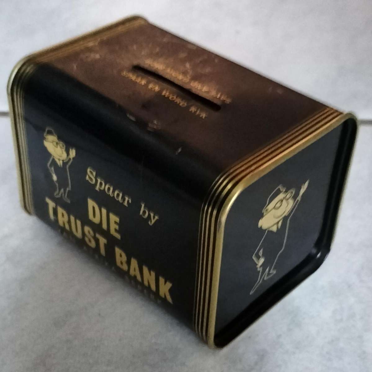 Vintage Trust Bank metal piggy bank / savings box / savings bank
