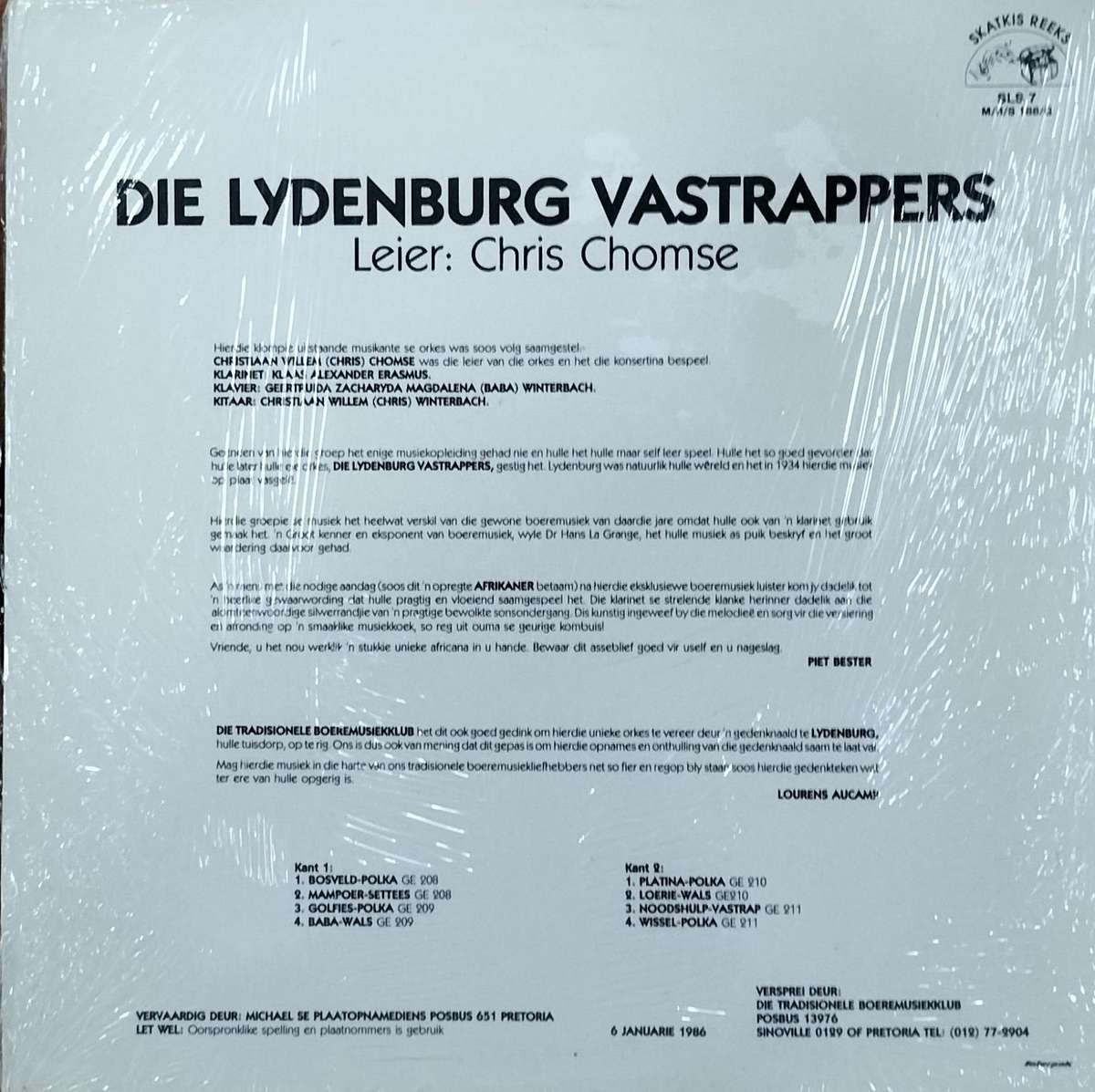 Boere musiek plaat - Vinyl / LP / Record - Die Lydenburg vastrappers