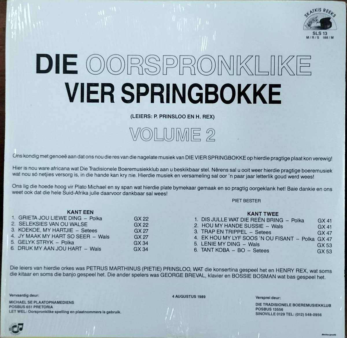 Boere musiek plaat - Vinyl / LP / Record - Die oorspronklike vier Springbokke(Volume 2)