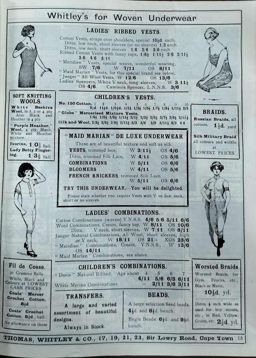 Cape Town History - Whitley's drapers and outfitters winter catalogue 1925 (36 pages)