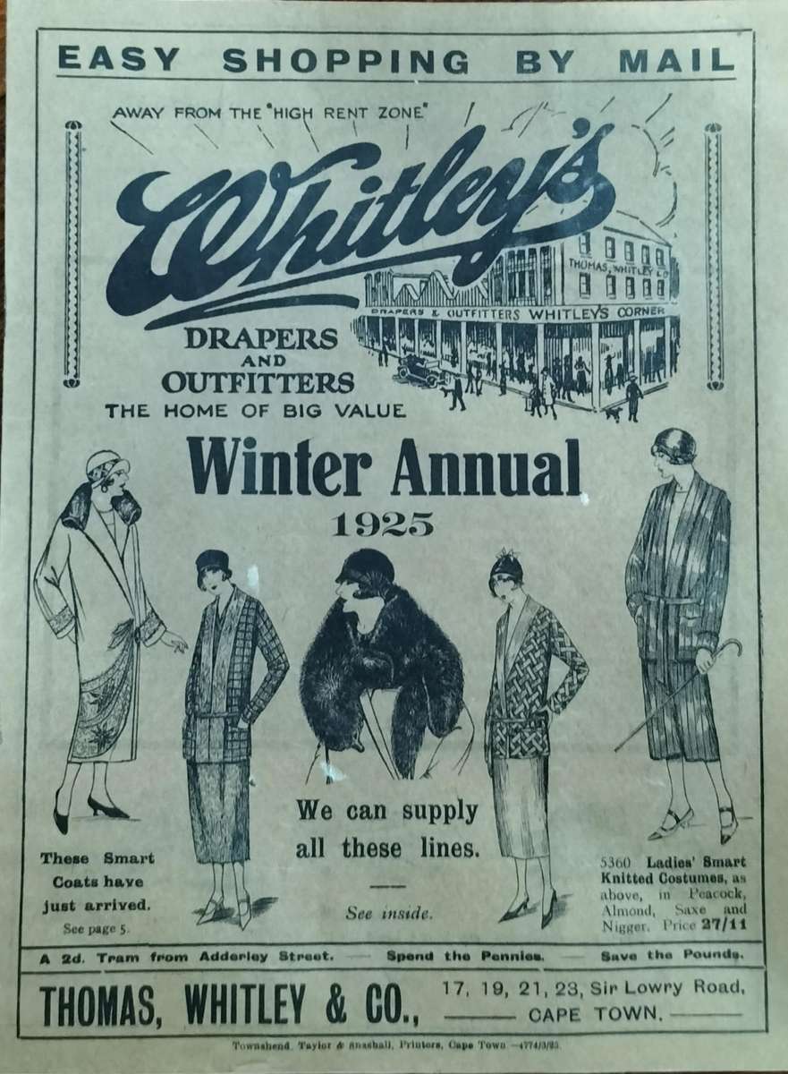 Cape Town History - Whitley's drapers and outfitters winter catalogue 1925 (36 pages)