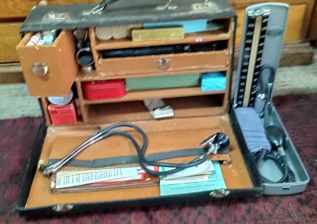 Vintage General Practitioners case filled with essential medical items