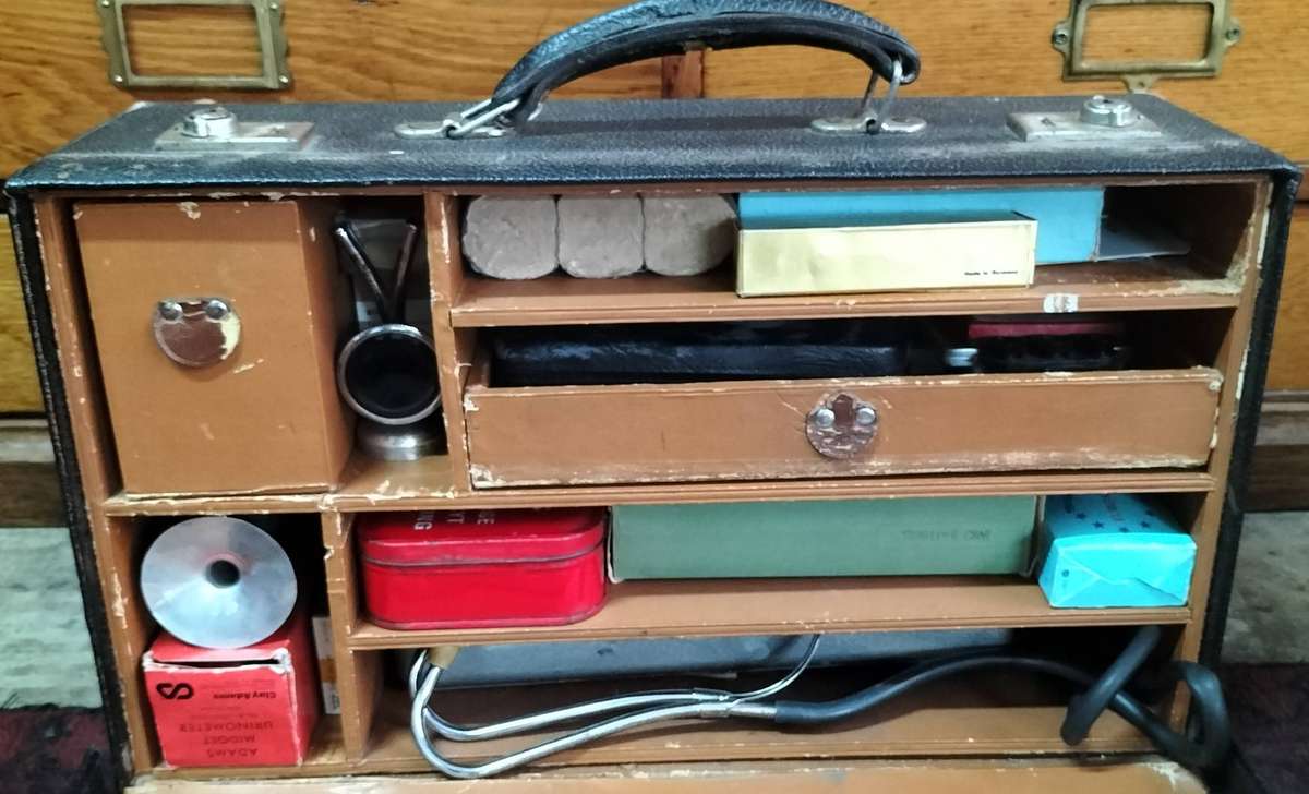 Vintage General Practitioners case filled with essential medical items