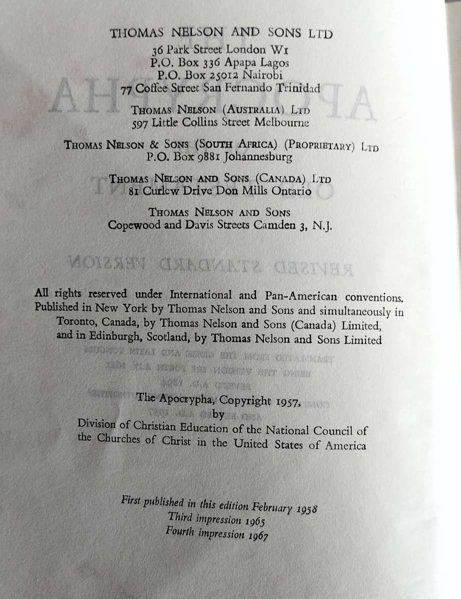 The Apocrypha of the old testament - Revised standard version (1967)