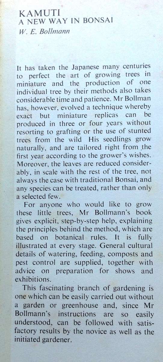 KAMUTI - A New Way in Bonsai - Willi E Bollmann - Hardcover