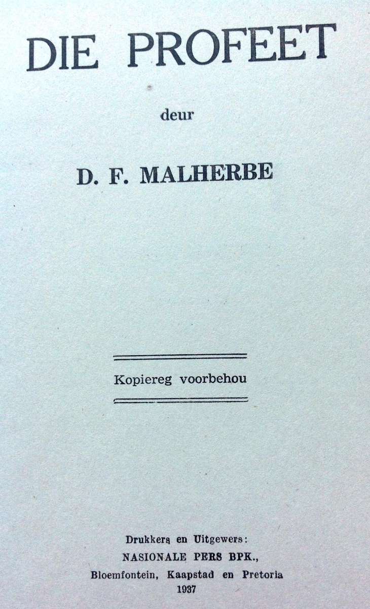 Die Profeet deur D F Malherbe - Hardeband
