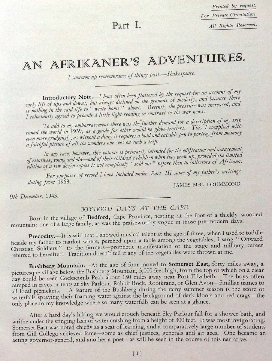An Afrikaners Adventure and Trip Around the World - By James McC. Drummond - Hardcover