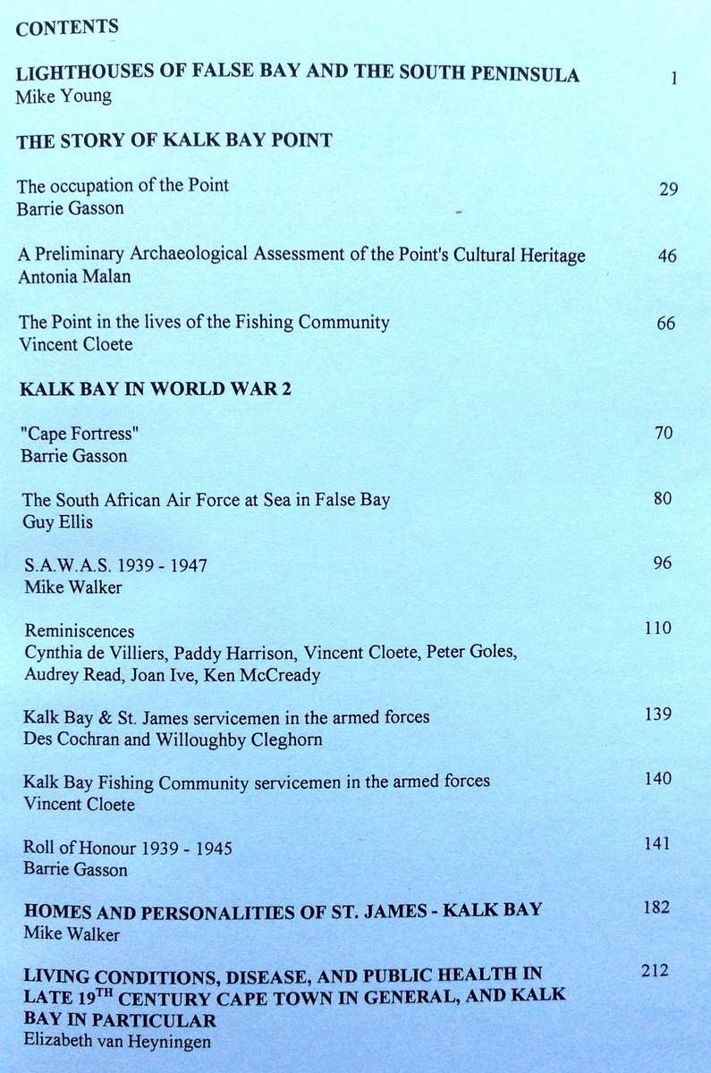 Kalk Bay Historical Association - Bulletin Number 6 - March 2002 - Compiled and Edited Barrie Gasson