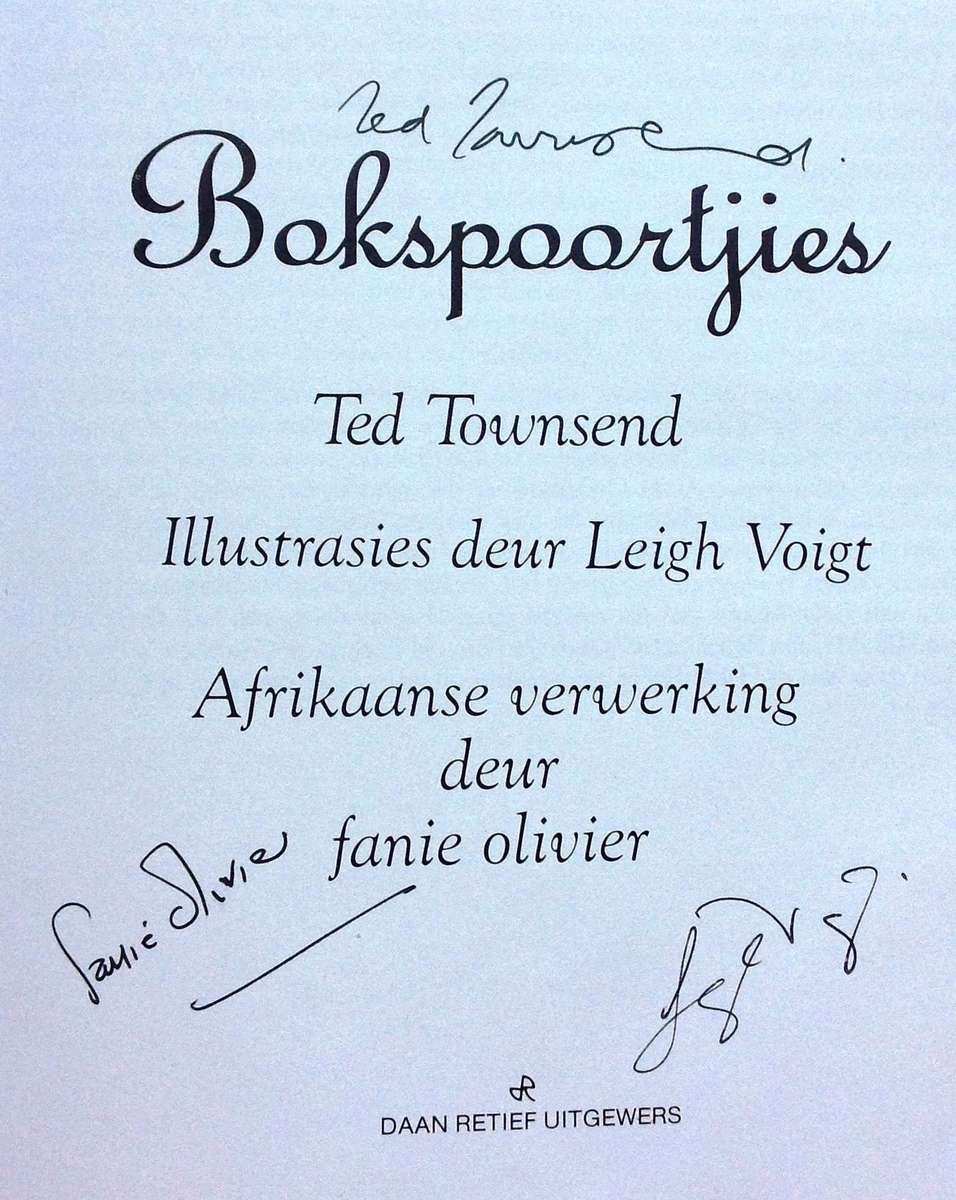 Bokspoortjies - gedigte deur Ted Townsend en illustrasies deur Leigh Voigt - Hardeband - Geteken