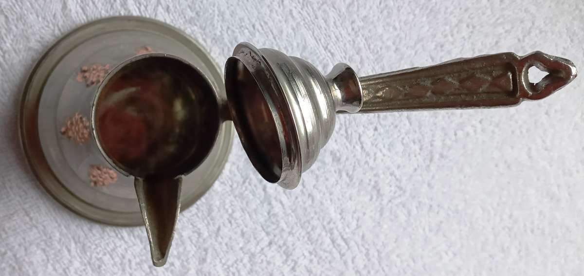 Vintage Arabic / Middle Eastern / Turkish brass tin coffee pot with lid