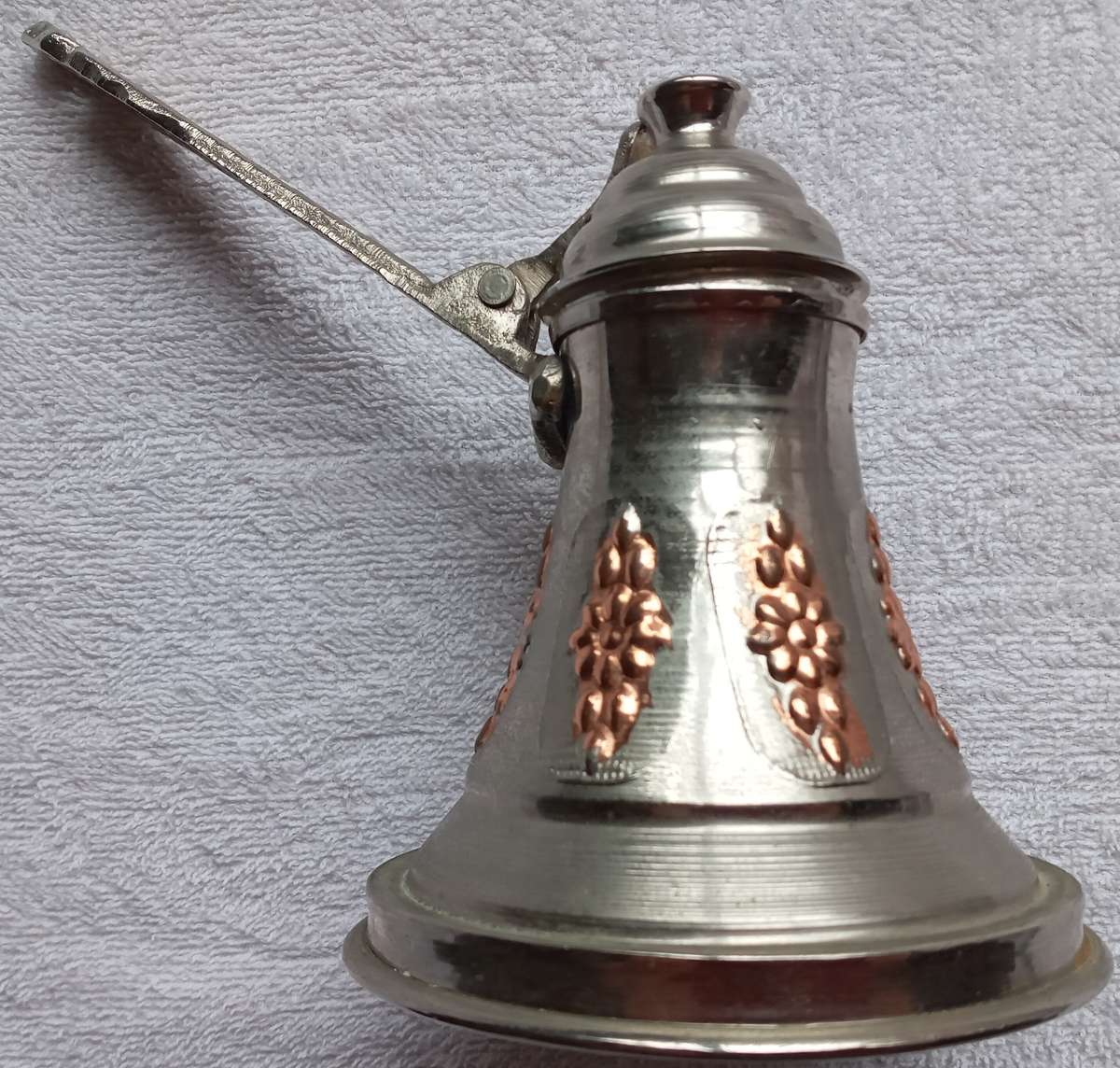 Vintage Arabic / Middle Eastern / Turkish brass tin coffee pot with lid