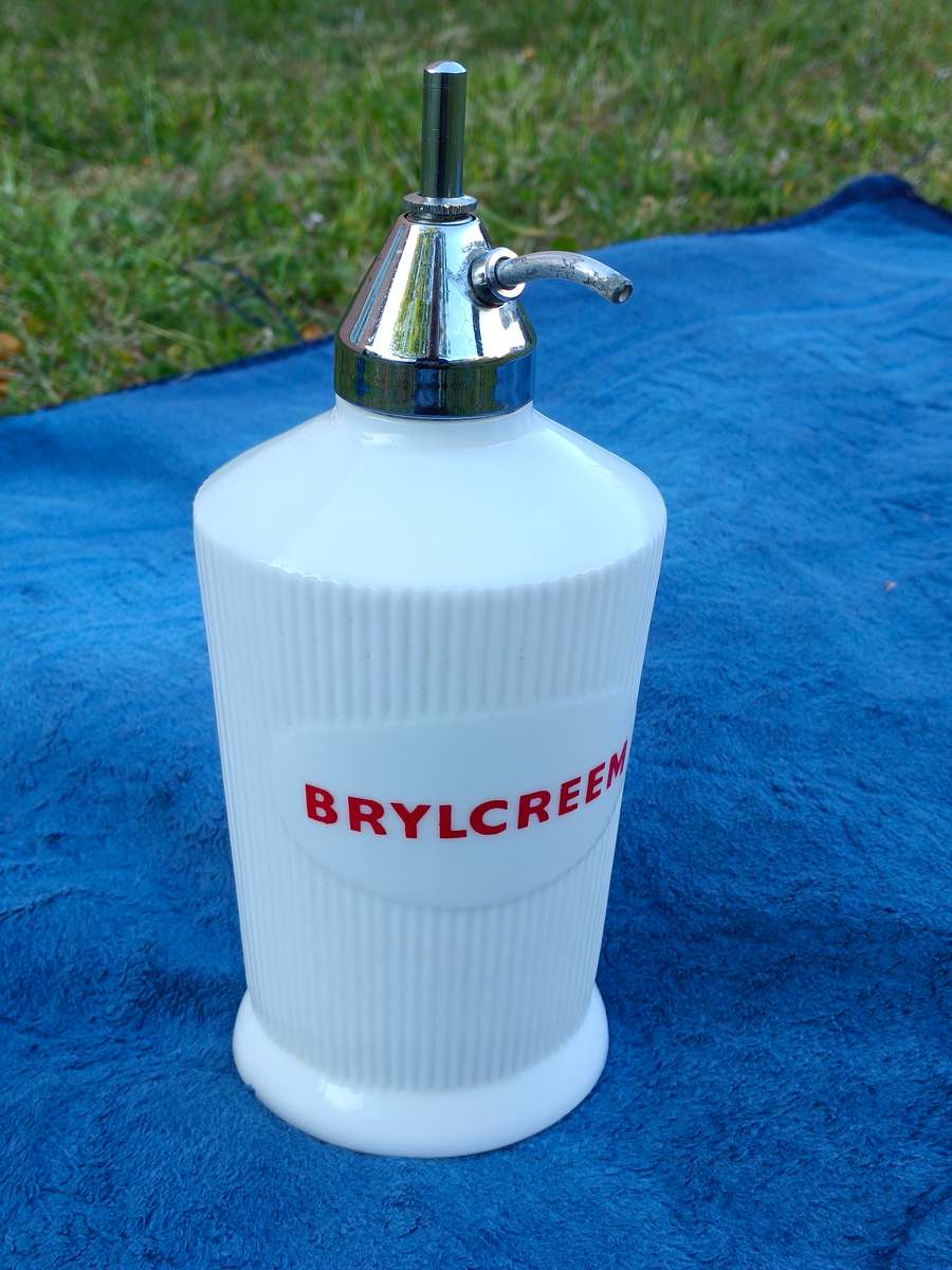 Vintage Brylcreem Milk-glass Dispenser bottle