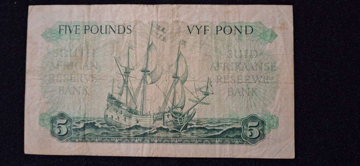 MH DE KOCK 5 POUND NOTE SERIAL NUMBER C31-665252-16 FEBRUARY 1954  CIRCULATED