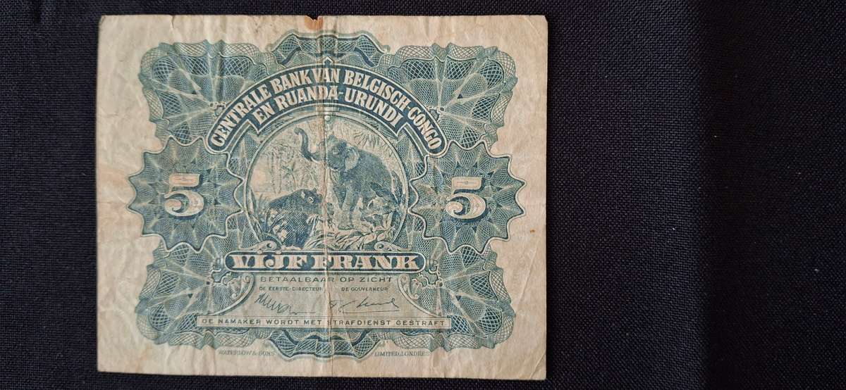 BANQUE CENTRALE DU CONGO BELGE   1 NOVEMBER 1952 SERIAL NUMBER E171285  CIRCULATED