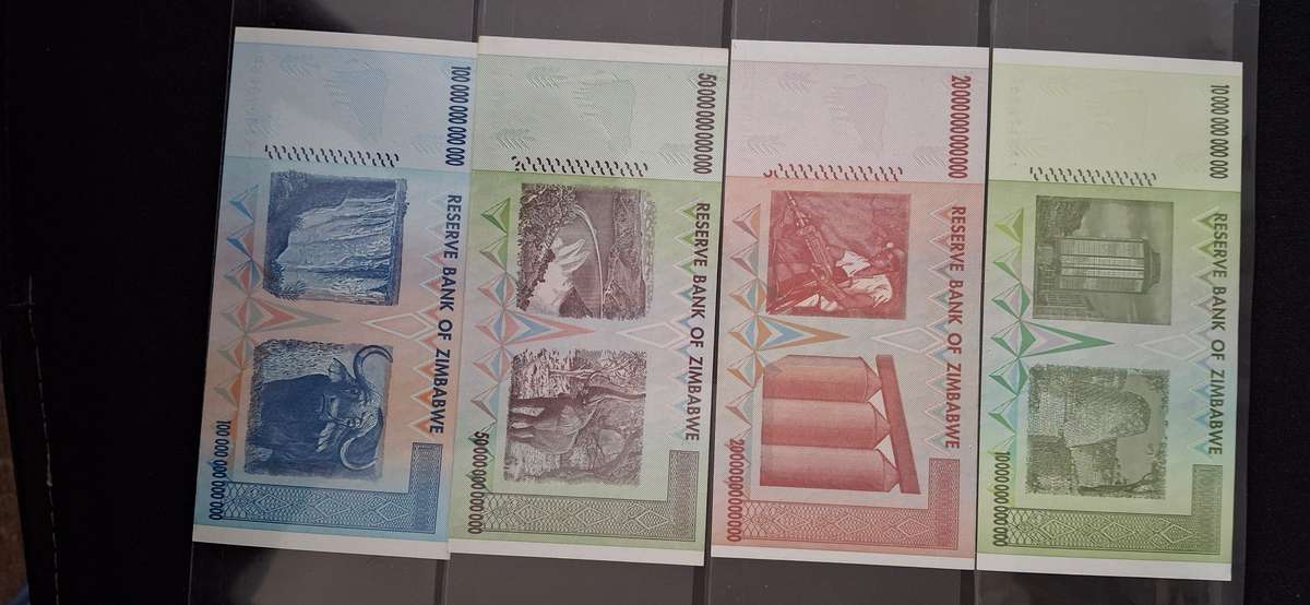 RESERVE BANK OF ZIMBABWE  10, 20, 50, 100 TRILLION DOLLARS   2008 SET  UNCIRCULATED SCARCE