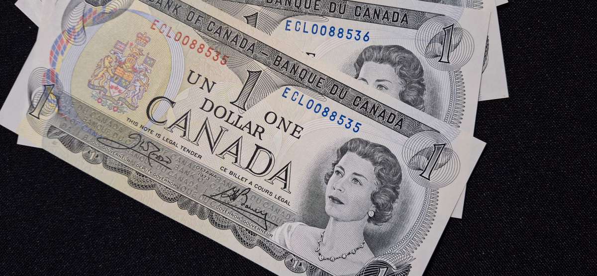 QUEEN ELIZABETH 11 BANK OF CANADA  1973  $1  6 IN SEQU  NUMBER ECL0088535- 40 UNCIRCULATED  SCARCE