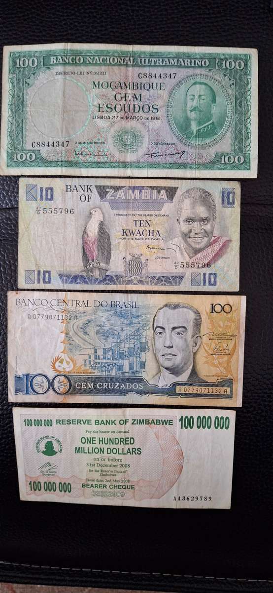 Set of 11  RSA and other WORLD Banknotes Circulated and  King Edward - Ceylon One Rupee