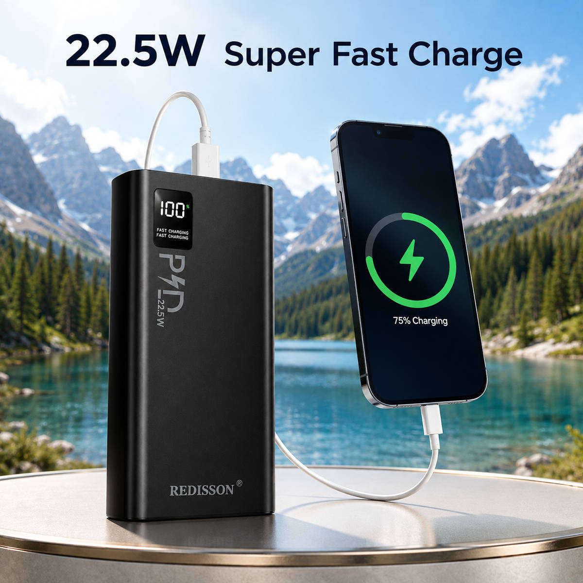 20000mAh Dual USB Portable Power Bank, LED Power Display