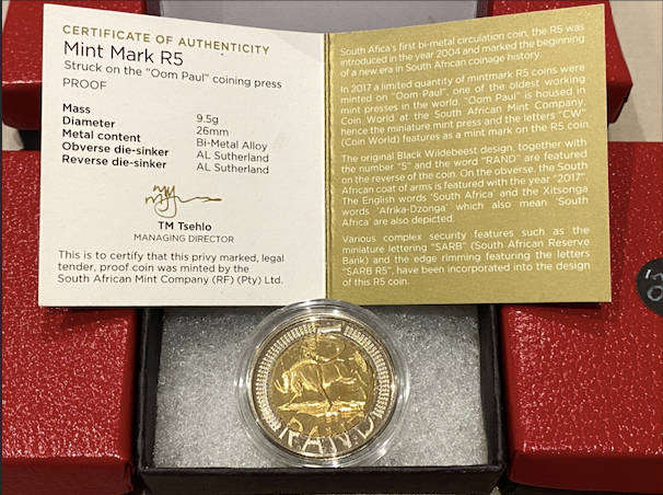 2017 SA MINT | OOM PAUL MINTMARK R5 | IN ORIGINAL BOX WITH COA | VERY LOW MINTAGE: 268
