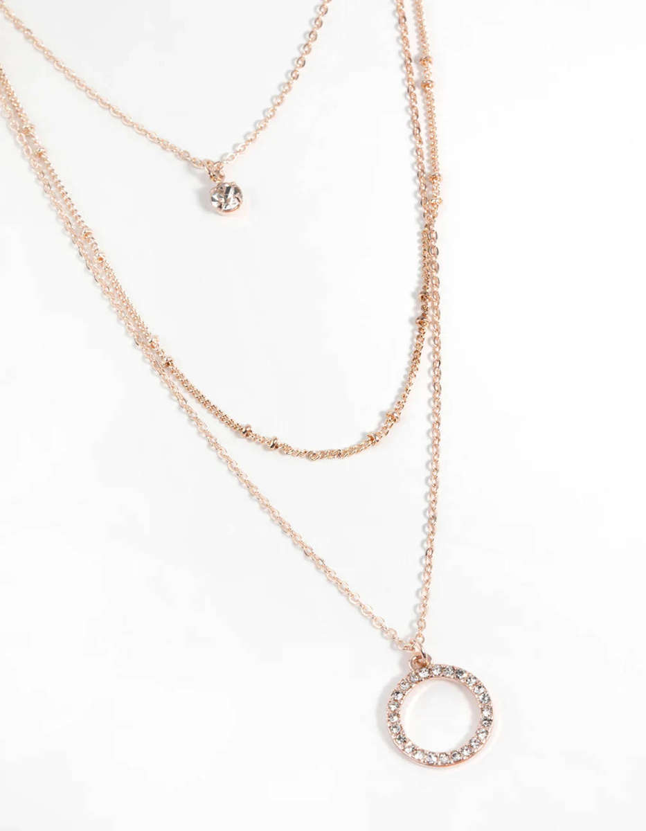 Stunning 3 Row Diamante Necklace (Rose Gold)