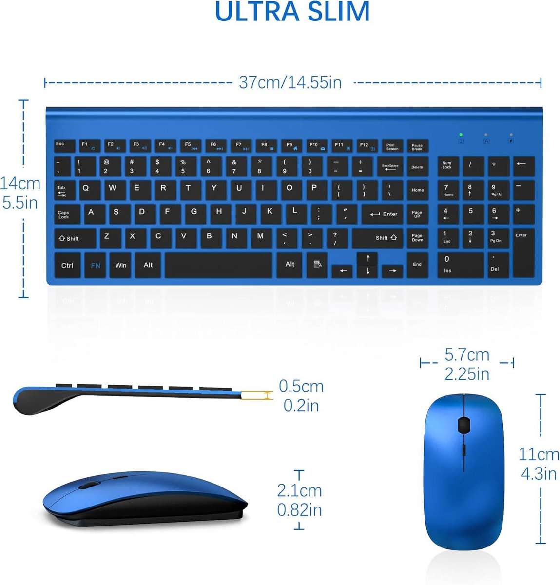 Wireless Keyboard and Mouse Combo - Blue Black