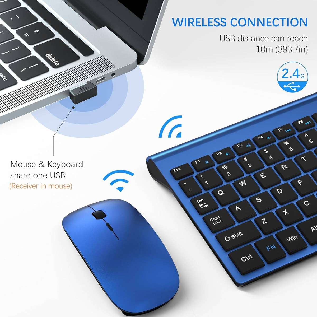 Wireless Keyboard and Mouse Combo - Blue Black
