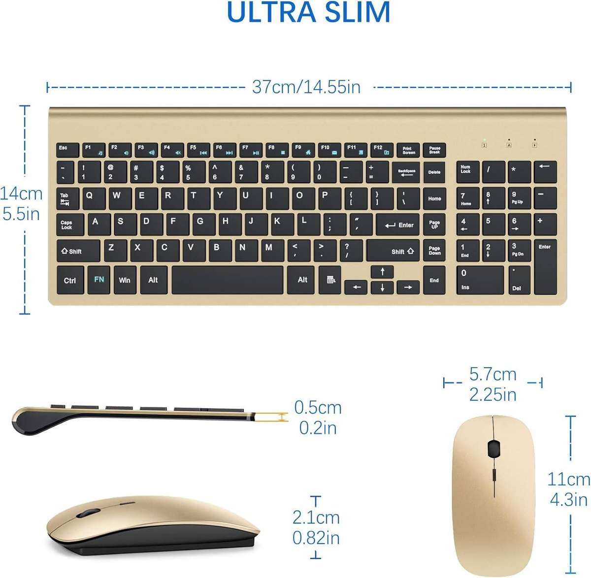 Wireless Keyboard and Mouse Combo - Gold Black