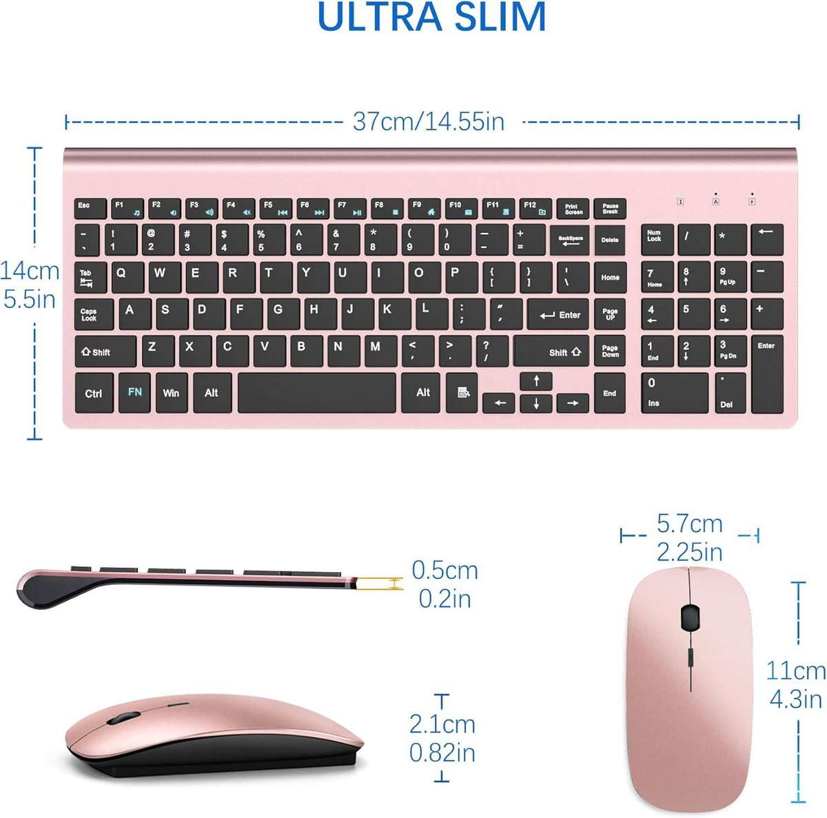 Wireless Keyboard and Mouse Combo - Rose Gold Black