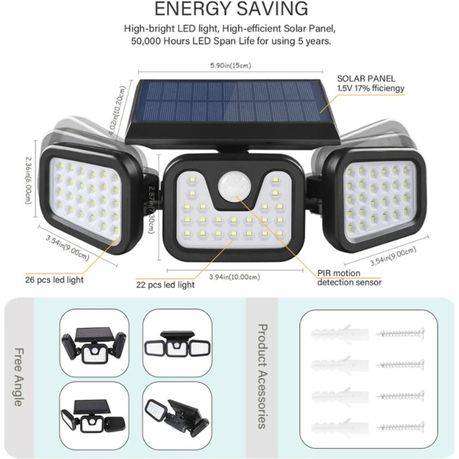 Solar Motion Sensor Light 3 Adjustable Heads 270° Wide Illumination