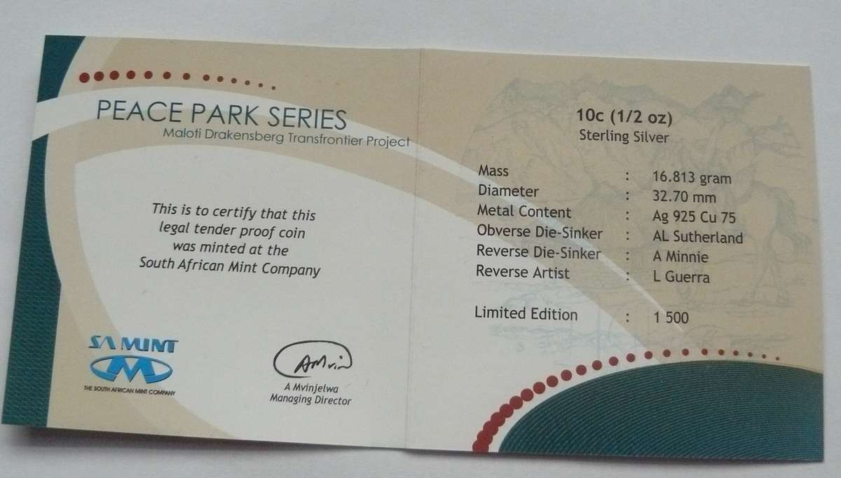 ## 2009 Silver Poof 10c - Peace Park Series - Maluti Drakensberg Transformer Project ##
