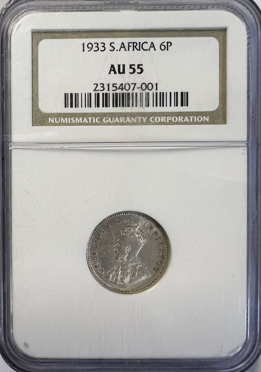 1933 South Africa 6 Pence AU 55