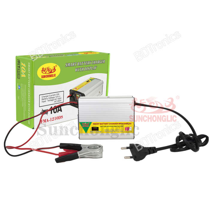 12V 10A Intelligent Lead Acid 3-Stage Battery Charger With Display