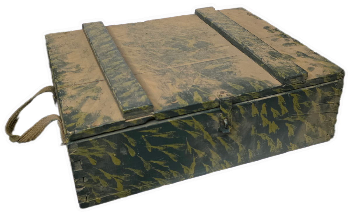 RHODESIAN FN AMMO CRATE WITH  STORAGE BAGS AND EMPTY CARTRIDGE SHELL BOXES