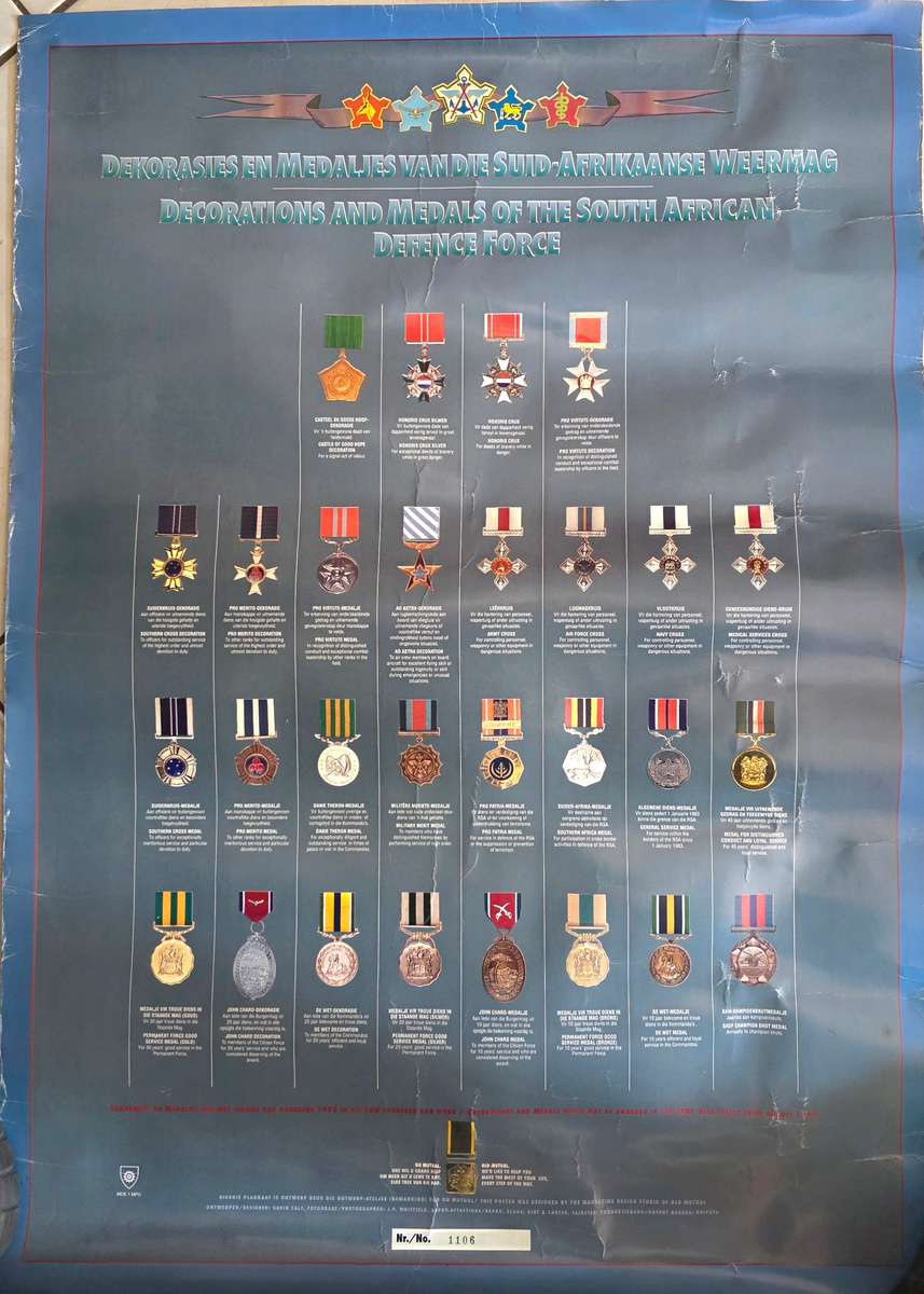 DECORATIONS AND MEDALS OF THE SADF NUMBERED POSTER