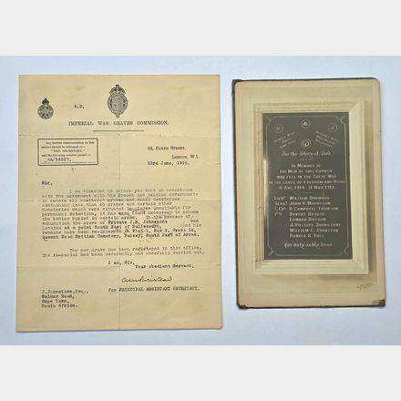 WW1.South African K.I.A. Post War Grave Relocation Letter & Remembrance Card