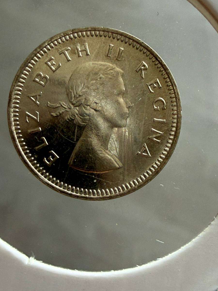 1960 5 SHilling & 3 pence silver & Half Penny with Die Crack through A of Elizabeth