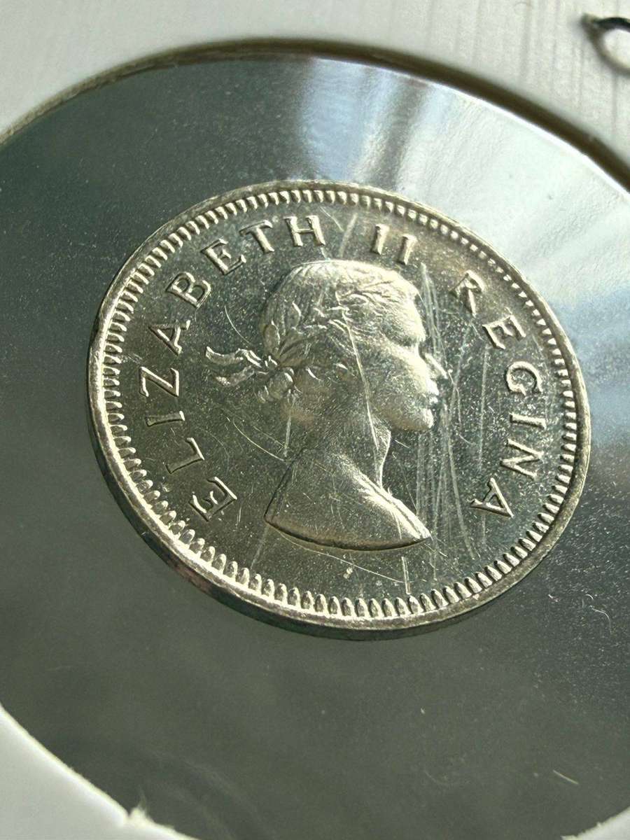 1960 5 SHilling & 3 pence silver & Half Penny with Die Crack through A of Elizabeth