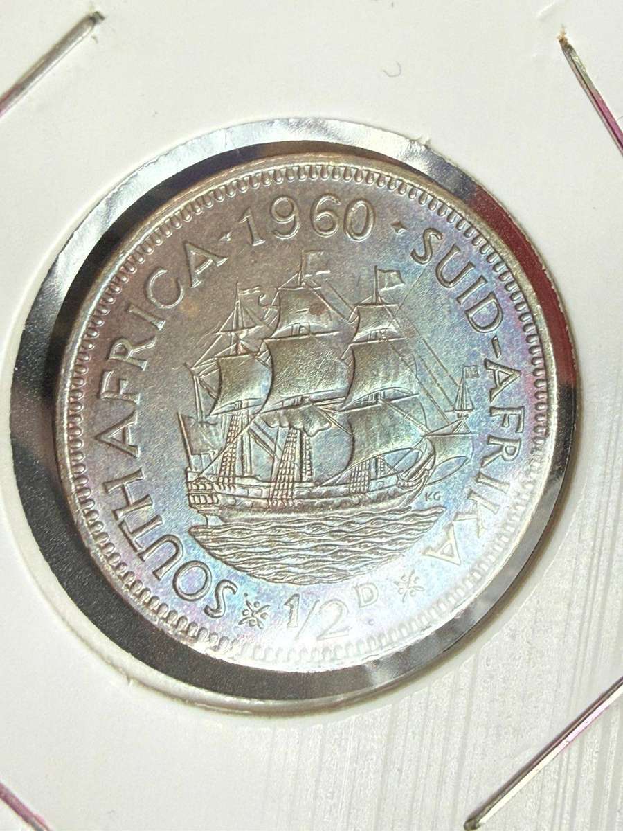 1960 5 SHilling & 3 pence silver & Half Penny with Die Crack through A of Elizabeth