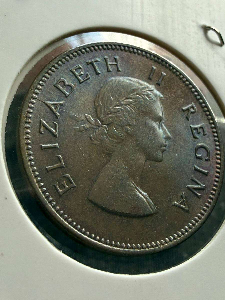 1960 5 SHilling & 3 pence silver & Half Penny with Die Crack through A of Elizabeth