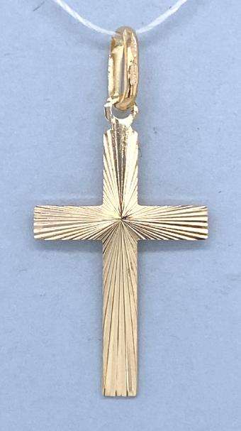 9k / 9ct yellow gold sunray diamond-cut CROSS: 13mm wide,  23mm long +bale
