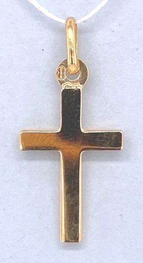 9k / 9ct yellow gold flat tube CROSS: 12mm wide,  26mm long +bale
