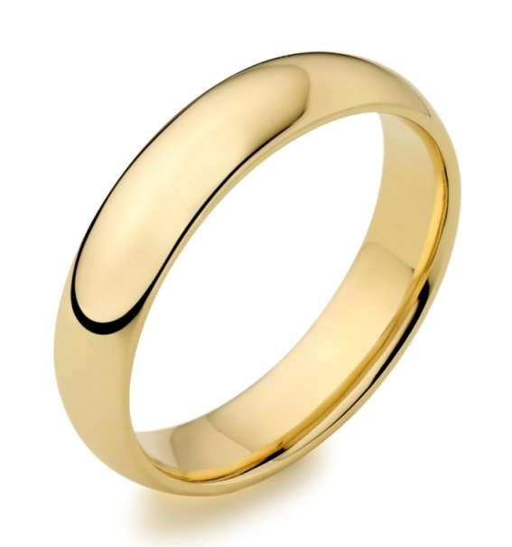9k / 9ct yellow gold Wedding Band / Ring, 5mm wide, half round, size Q, R or S