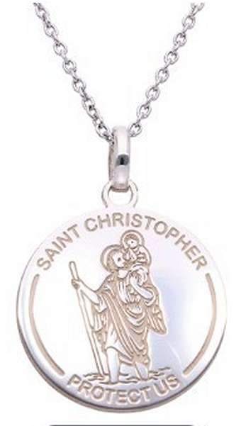 Saint Christopher disc: 16mm, flat, etched, sterling silver