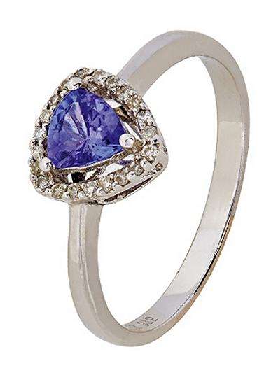 9k / 9ct white gold trillion Tanzanite & Diamond RING