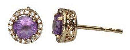 9k / 9ct gold round Cluster EARRINGS: Amethyst & Diamonds. Last pair!