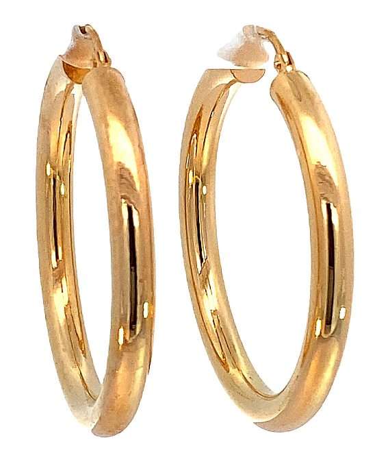 9k / 9ct gold hoop Earrings: 38x4mm. Last pair!